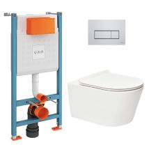 V-fix Core Wc-rahmenpaket + Sat Brevis Flanschlose Toilette + Helle Chromplatte (v-fixbrevis-8) - Vitra