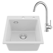 Cecipa Max Évier De Cuisine En Granit Blanc 40 X 45 Cm Evier 1 Bac Et Robinet De Cuisine En Acier Inoxydable – Parfaitement Assortis, Avec Siphon 