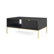 Couchtisch 100 Cm Galla - Kaffeetisch Mit Schublade - Beistelltisch Mit Metallgestell ,geriffelten Fronten & Goldene Griffe (schwarz + Gold)