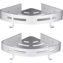 Mensola Angolare Per Doccia, Senza Fori, Accessorio Da Bagno In Alluminio, Set Da 2, Argento, Con Ganci