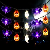 Halloween String Lights Battery Operated 20 Feet 30 Led Pumpkin Bat Ghost Lights With Timer - 8 Lighting Modes Halloween Decor Lights