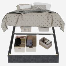 Cadre De Lit Minimaliste Moderne, 140200cm, Gris, En Velours Hollandais, Équipé De Tiges Pneumatiques, Mobilier De Chambre De Style Moderne, Tête De 