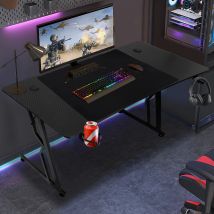 Randaco Escritorio Para Juegos 120 X 60 Cm, Escritorio Para Juegos Con Alfombrilla De Ratón, Mesa Para Juegos De Pc De Fibra De Carbono Con Gancho 