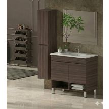Mobile Bagno Nebari Com Gambe Già Montato 2 Portas, Lavabo E Specchio Frassino Tea 70x45 Cm Con Colonna