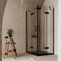 Box Doccia Quadrato Angolare 90x90 Nero Vetro Trasparente 6mm Lion