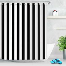 Rideau De Douche Noir Et Blanc, Rideau De Salle De Bain À Rayures, Tissu Polyester Imperméable 150 X 180 Cm, Décoration De Salle De Bain Élégante, 