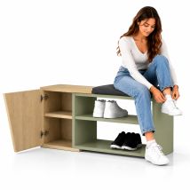 Panca Scarpiera Ingresso Casa 2 Ripiani Porta Scarpe Con Anta E Cuscino Verde