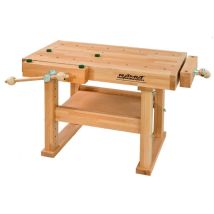 Établi Modulable En Hêtre Stratifié 1000x630x620-770 Mm – Réglable En Hauteur 620-770 Mm – Étau Avant Et Latéral Inclus – Pour Enfants De 3 À 12 Ans –
