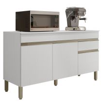 Buffet Bas 3 Portes 1 Tiroir Blanc 5 Niches L 150 H 86 P 53.3 Cm