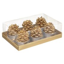 Vela de té de cono de pino x 6 – Color doré – 3.80 cm de altura – 0.13 kg