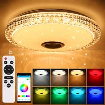 Ikodm - 72w Led Crystal Ceiling Light With Bluetooth Speaker, Intelligent With Remote Control And App Control, Color Changing, Adjustable For Bedroom 