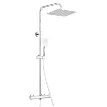 Bathroom Thermostatic Shower Mixer Set Handheld Shower And With Adjustable 8" Overhead Rainfall Shower Head Twin Head & Body Chrome Plated Set