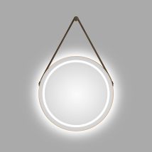 Led Badspiegel Rund Corvia Shine In Matt Gold Ø50 Cm - Spiegel Rund Mit Hochwertigem Band In Lederoptik - Feuchtraumgeeignet Durch Aluminiumrahmen - 