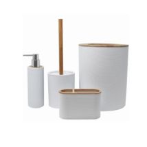 Lote de accesorios de baño – Dispensador de jabón, cepillo de baño, portaescobillas, papelera – Plástico, Caucho – DEBLANCH
