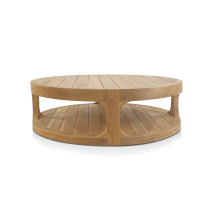Runder Garten-couchtisch Aus Massivem Teakholz, 120x120x35 Cm, Zwei Tischplatten (natoftb120120r) - Naturel