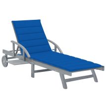 Tumbona de jardín de madera maciza de acacia con cojín azul – Muebles de exterior – Ideal para patio y piscina