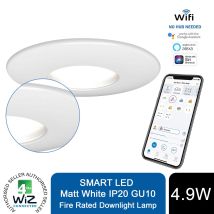 4lite - Wiz Connected Gu10 Smart Led Bulb With Matt White Firerated Downlight Ip20