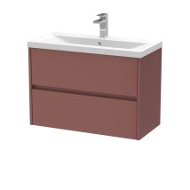 Chartley Contemporary Wall Hung 2 Drawer Vanity Basin Unit, Mid-edge Basin, 800mm, Smoked Red