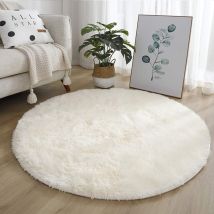 Freosen - 120 Cm Runder Teppich, Schlafzimmerteppich, Wohnzimmer, Rutschfest, Weich, Flauschig, Zotteliger Teppich, Bodenmatte, Groß, Für Flur, Weiß