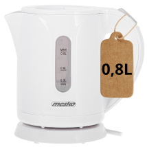 Mesko Ms1376 Hervidor Agua Eléctrico, 0,8 L, Resistencia Oculta, Inalámbrico, Apagado Automático, Base 360o 1600w Blanco