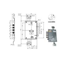 Cerradura de cilindro europeo plana – 38 mm – 2 cierres verticales – 4 pistones – Pestillo reversible – Caja 178x108x30 mm
