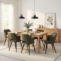 Meubles Cosy Akanji Pack De 6 Sillas De Comedor Escandinavas Con Reposabrazos, Tela Antirrayaduras Verde Y Patas De Metal Negro