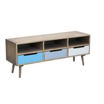 Holz -tv -schrank Mit 3 Regalen Und 3 Farbigen Schubladen Breda