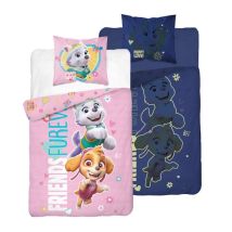 Bettwäsche-Set PAW PATROL – 100 % Baumwolle – 140 x 200 cm – Kissenbezug 70 x 80 cm – Leuchtet im Dunkeln – OEKO-TEX Standard 100