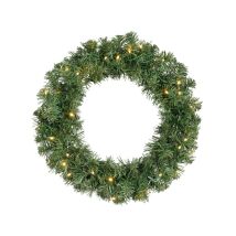 Battery Operated Green Christmas Door Wreath - Warm White Lights - 50cm Diameter