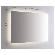 Miroir Mural Rectangulaire 100x70 Cm Épaisseur 4 Mm Avec Éclairage Périphérique