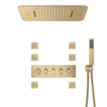 Colonna Doccia,sistema Doccia Termostatico Musicale,luce Ambiente Led Set Doccia,dotato Ugello 580x380 Mm,doccetta E 6 Ugelli Laterali,oro Spazzolato 