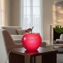 Lampe À Poser Manzana Pomme Rouge Verre Bullé 24x24x27cm