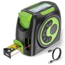 Huepar 2-in-1 Laser Tape Measure, 197ft Rechargeable Laser Measurement Tool & 16ft. Measure Tape With Backlit Lcd & Movable Hook -pythagorean, Area, 