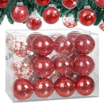 Christmas Baubles 24-piece Set Shatterproof Transparent Plastic Ornaments Customisable Ideal For Tree Decorations And Festive Home Décor 8cm Red - 