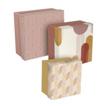 Clairefontaine 116080c - Confezione Da 3 Scatole Impilabili Quadrate Multifunzione Di Cartone Motivi Geometrici E Dai Colori Calorosi 25x25x12cm, 