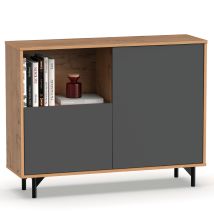 Briebe - Fokus Aparador, Mueble Salón Auxiliar, Buffet, 2 Puertas, 1 Estante 86x112x33 Cm Recibidor Moderno Gris