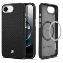 Funda Spigen Enzo Aramid Mag Magsafe Para Iphone 16e, Color Negro Mate.