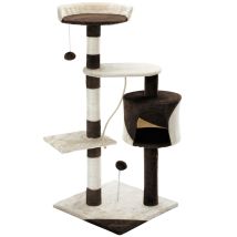 Cadoca - 112cm Cat Scratching Post With 3 Viewing Platforms 1 Cat Cave, 2 Play Balls, 1 Play Rope Tall Cat Scratch Tree Pole Pet Furniture Cat Kitten 