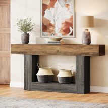 Tribesigns Mesa Consola Larga 160 Cm, Mesa De Entrada De 2 Niveles, Mesa De Sofá Con Almacenaje, Mesa De Madera De Granja Para Detrás Del Sofá Para 
