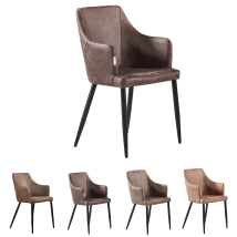 Silla De Comedor Zarah Con Brazos Individuales - Silla De Comedor Tapizada De Piel Sintética Con Patas De Metal Para Comedor - Marrón Oscuro