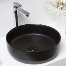Swiss Aqua Technologies - Matt Black Ceramic Round Countertop Bathroom Wash Basin Sink With Matching Waste
