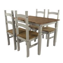 Core Products - Corona Rectangular Large Dining Table And 4 Chair Set - Pine - 150 X 75 X 75 Cm - Grey Wax/antique Waxed Pine