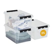 Smartstore Scatole Di Stoccaggio Trasparente In Plastica Da 31l, Pacco Da 3, Rinforzate, Garanzia 10 Anni, Sicure Per Alimenti, Chiusura Con Clip, 