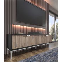 Mueble De Tv Toledo 190 Cm 4d Roble Flagstaff / Negro Mate + Marco Plateado