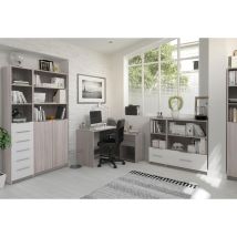 Befara – Scrivania angolare moderna con 2 cassetti e 4 ripiani – Melamina alta resistenza, Rovere – 121,1 x 107,6 x 90,1 cm