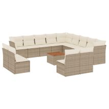 Salon De Jardin Avec Coussins 14 Pcs Mobilier De Jardin Beige Résine Tressée
