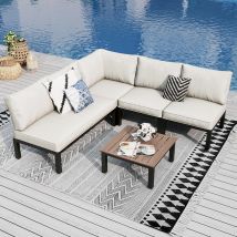 Phi Villa Gartenmöbel Balkonmöbel Set 5 Teilig, Metall Lounge Möbel Outdoor Gartenlounge Set 5-sitzer, Terrassenmöbel Modulare Möbel Mit Verstärkten 