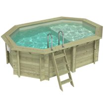 Piscina In Legno Nemo 4.3 X 3 – H.1.18 M Con Spiaggia, Sabbia, Su Telaio - Senza Cementazione - Bas7302ospu3+pla302