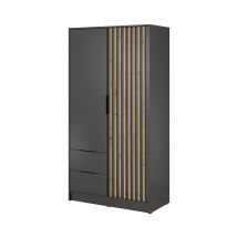 Kleiderschrank 100 Cm Fioro - Schrank Vom Hersteller, Schlafzimmerschrank - Drehtürenschrank Mit Lamellen, 2 Tür (graphit)