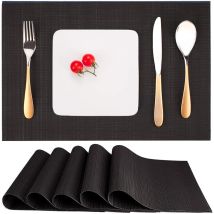 Tischsets, 6er-set, Waschbare Tischsets, Hitzebeständig, Rutschfest, Gewebt, Pvc-vinyl, Für Küchen-/esstisch, 30 X 45 Cm (schwarz)